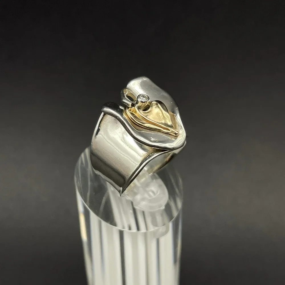 Israel Hagit Gorali Diamond Accent 14K Yellow Gold Sterling Silver‎ Heart Ring